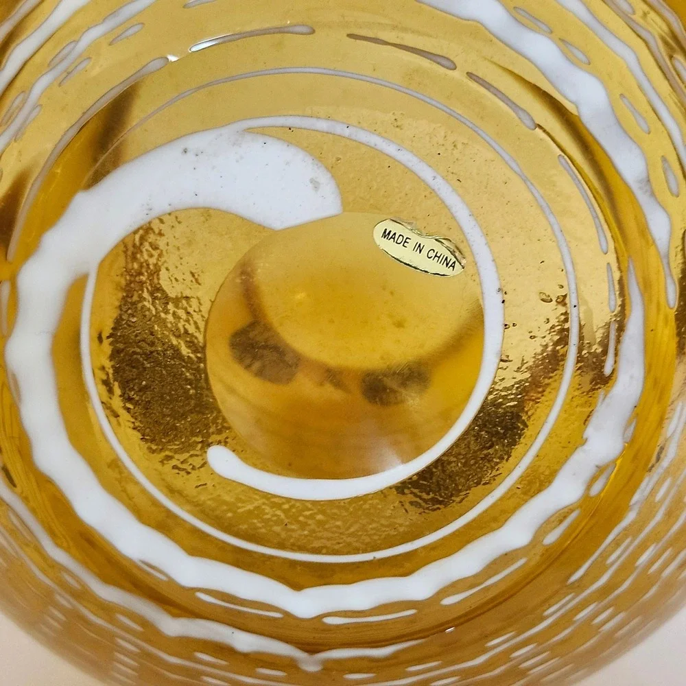 Amber Hand Blown Art Glass‎ Owl Hurricane Vase White Swirl Mid Century Style